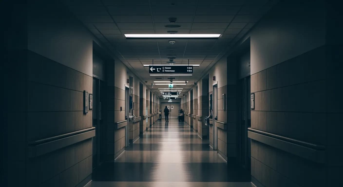 A hospital corridor at night